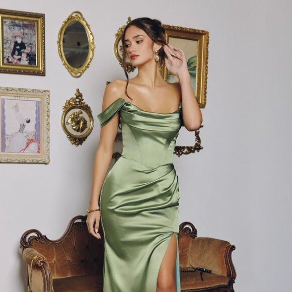 green emerald velvet dress Luxury Sage Green Beaded 2 Pieces Evening Dress SS697  Sharon Said